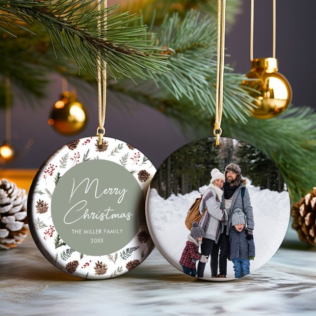 Family Photo Winter Pine Christmas Ceramic Tree Decoration (Creator Uploaded)