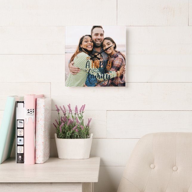 Family Photo with Modern Script Large Clock (Creator Uploaded)