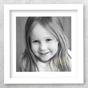 Family photo with name and year in gold or silver foil prints