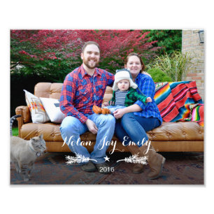Family Photo with Year Pine Branch & Star Print