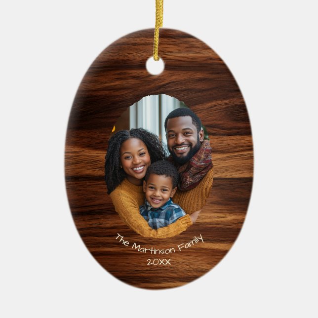 Family Photo Wood Oval Personalised Christmas  Ceramic Tree Decoration (Front)