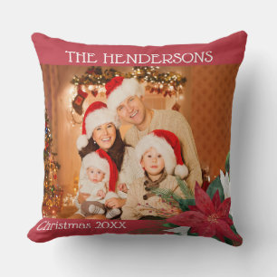 Family Photos Christmas Gift Poinsettia  Cushion