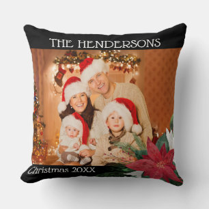 Family Photos Christmas Gift Poinsettia Throw Pil Cushion
