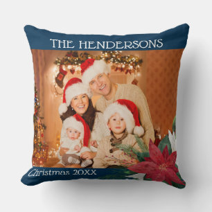 Family Photos Christmas Gift Poinsettia Throw Pill Cushion