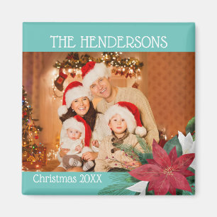 Family Photos Christmas Magnet Poinsettia