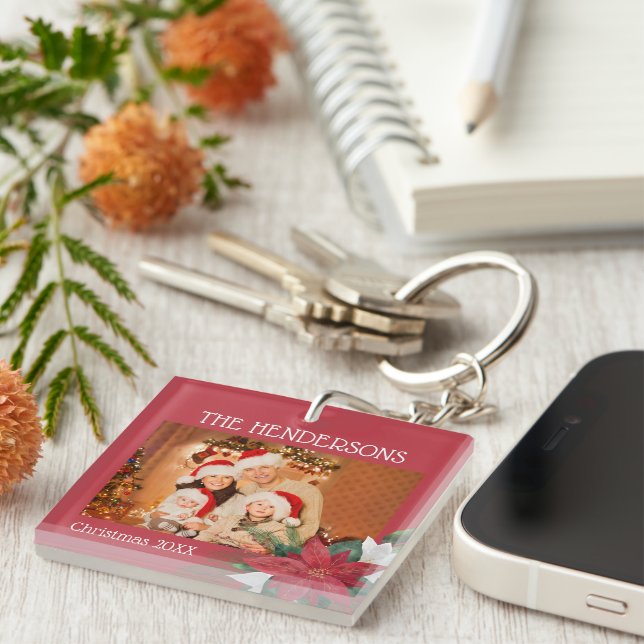 Family Photos Christmas Poinsettia Key Ring (Front Right)
