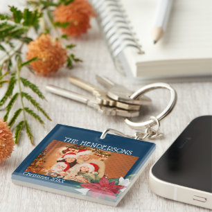 Family Photos Christmas Poinsettia Keychain