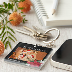 Family Photos Christmas Poinsettia Keychain