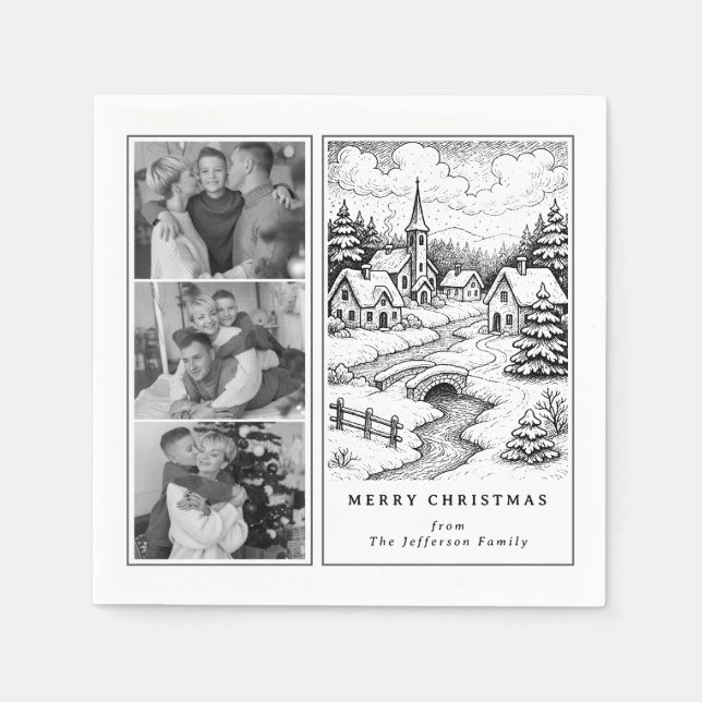 Family Photos Christmas  Village in Winter Napkin (Front)