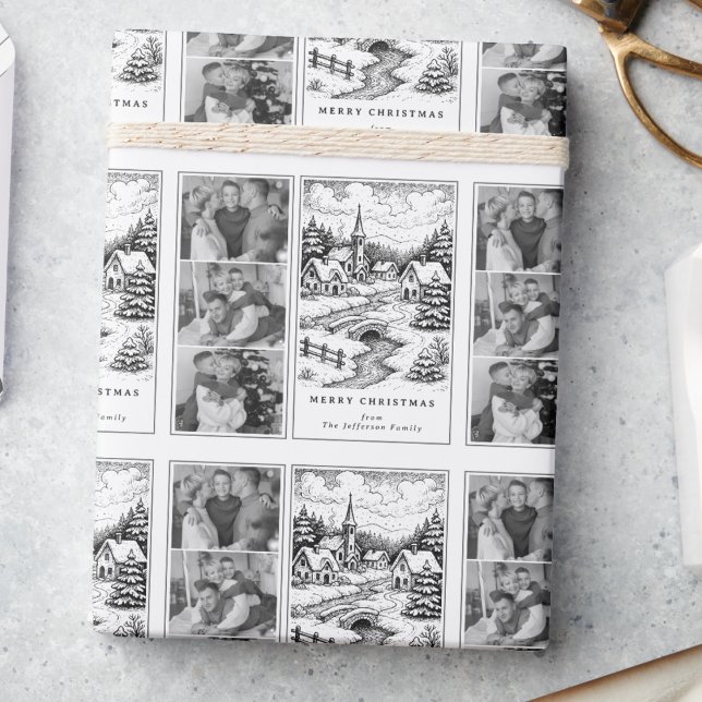 Family Photos Christmas  Village in Winter Wrapping Paper (Creator Uploaded)