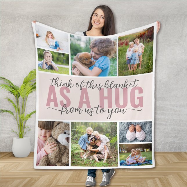 Family Photos Collage Hug from Us to You Fleece Blanket (Creator Uploaded)