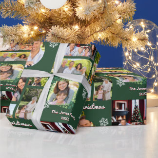 Family Photos Merry Christmas Green Personalised Wrapping Paper