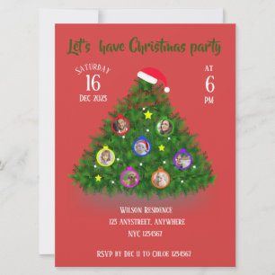 Family photos on Christmas Tree Invitation