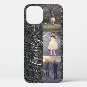 Family Photos Photo Collage Template Silver Black iPhone 12 Case