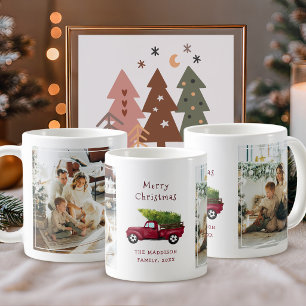 Family Photos Red Vintage Truck Merry Christmas Coffee Mug