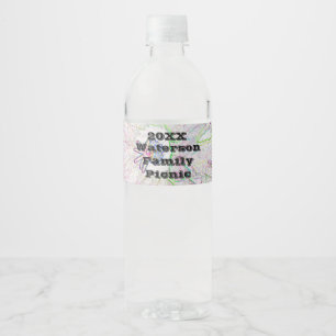Family Picnic Artistic Line Drawing Flower Floral Water Bottle Label