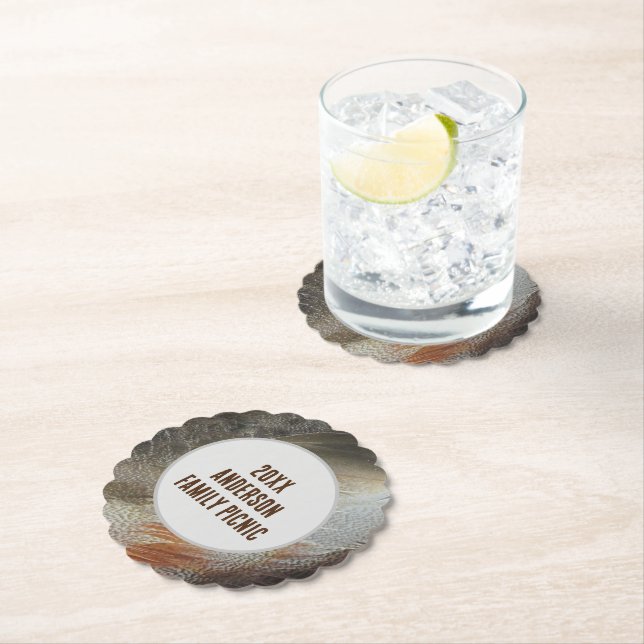 Family Picnic Feather Photo Reunion Event Paper Coaster (Insitu)