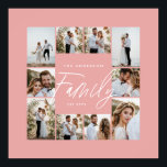 Family pink elegant modern minimal photo collage poster<br><div class="desc">Family script elegant modern minimal girly rose pink personalised photo collage simple clean lines family gift print.</div>
