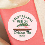 Family Pink Vintage Car Christmas Tree Delivery Classic Round Sticker<br><div class="desc">Reviving the Joy of Christmas Past! Transport back in time with this fun family tradition personalised pink vintage car Christmas tree delivery sticker. Christmas lights hanging from the Christmas tree. Add an extra sprinkle of nostalgia to your holiday gifts with our personalised Christmas stickers, perfect to add a person touch...</div>