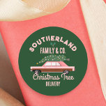 Family Pink Vintage Car Christmas Tree Delivery Classic Round Sticker<br><div class="desc">Reviving the Joy of Christmas Past! Transport back in time with this fun family tradition personalised pink vintage car Christmas tree delivery sticker. Christmas lights hanging from the Christmas tree. Add an extra sprinkle of nostalgia to your holiday gifts with our personalised Christmas stickers, perfect to add a person touch...</div>