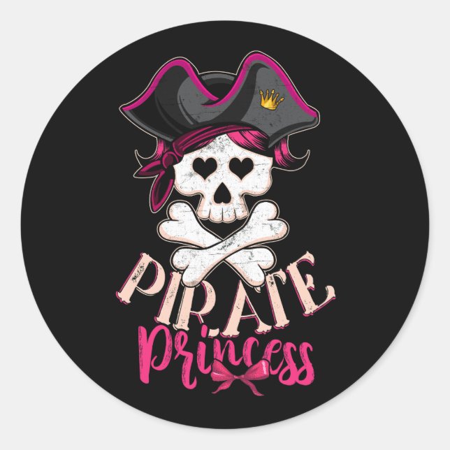 Family Pirate Princess Funny Crossbones Jolly Roge Classic Round Sticker (Front)