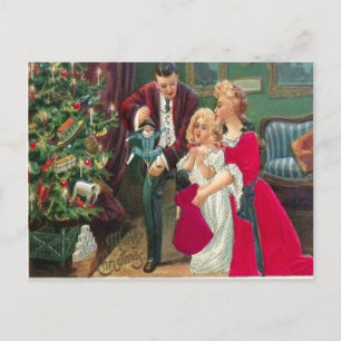 Family Playing With Presents Postcard