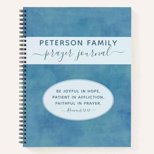 Family Prayer Journal personalised blue notebook (Front)
