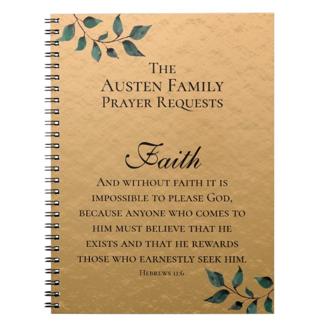 Family Prayer Request Faith Scripture Gold Notebook (Front)