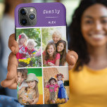 Family Purple 4 Photo Collage Custom Case-Mate iPhone Case<br><div class="desc">Create your own custom Phone case for iphone 11 pro max and many other models. The design features a grid style photo collage with 4 of your favourite photos, your name and the word "family". The photo template is set up ready for you to add your photos, working clockwise from...</div>