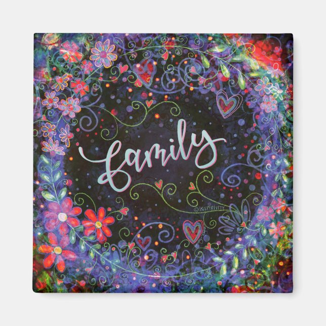Family Purple Floral Whimsical Inspiring Trendy Magnet (Front)