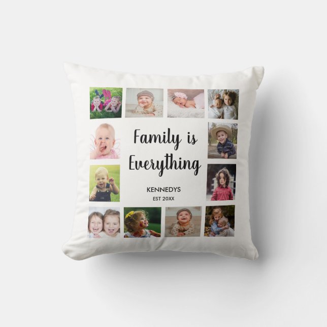 Family Quote 12 Photo Collage Cushion (Front)