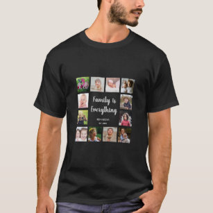 Family Quote 12 Photo Collage Personalised Black T-Shirt