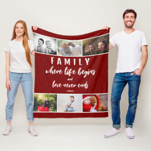 Family Quote 6 Photo Collage Script Keepsake Fleece Blanket
