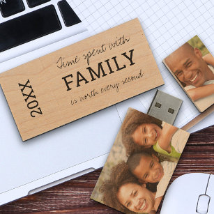 Family Quote and Photo Picture Storage Wood USB Flash Drive