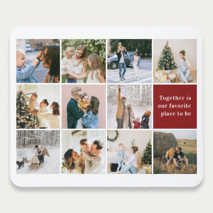 Family Quote Photo Collage Burgundy Red Mouse Pad