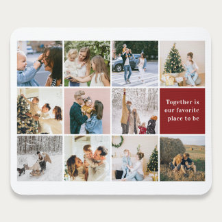 Family Quote Photo Collage Burgundy Red Mouse Pad