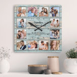 Family Quote Photo Collage Rustic Blue Wood Square Wall Clock<br><div class="desc">Easily create your own personalised blue rustic driftwood planks lake house style wall clock with your custom photos. The design also features a beautiful handwritten script quote: "Together we have it all". For best results, crop the images to square - with the focus point in the centre - before uploading....</div>