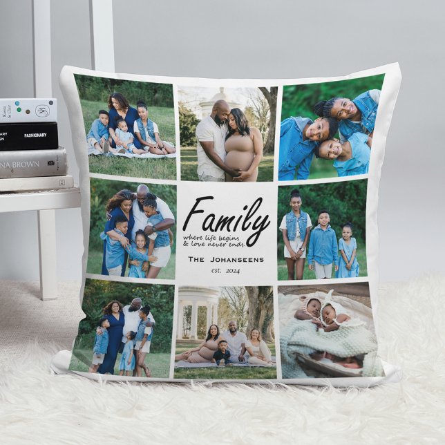 Family Quote Typography Modern Photo grid Collage Cushion (Creator Uploaded)