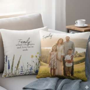Family Quote Wildflower Botanical Photo Keepsake Cushion