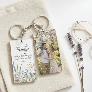 Family Quote Wildflower Photo Keychain