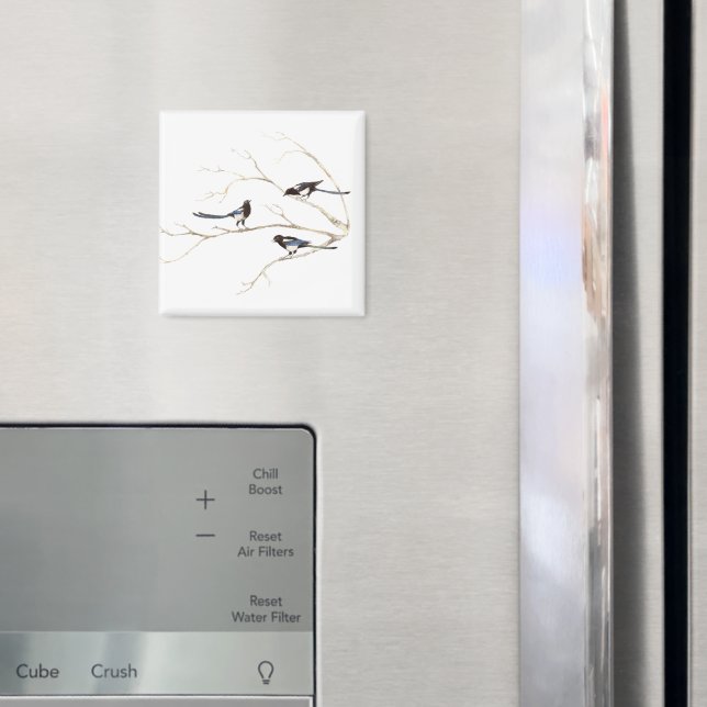 Family Quote with Watercolor Magpie Bird Family Magnet (In Situ (Fridge))