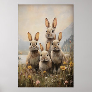 Family Rabbits Print, Easter Spring Bunny Painting Poster