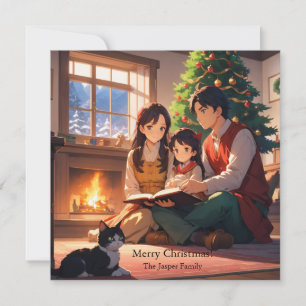 Family reading a Christmas themed book Holiday Card