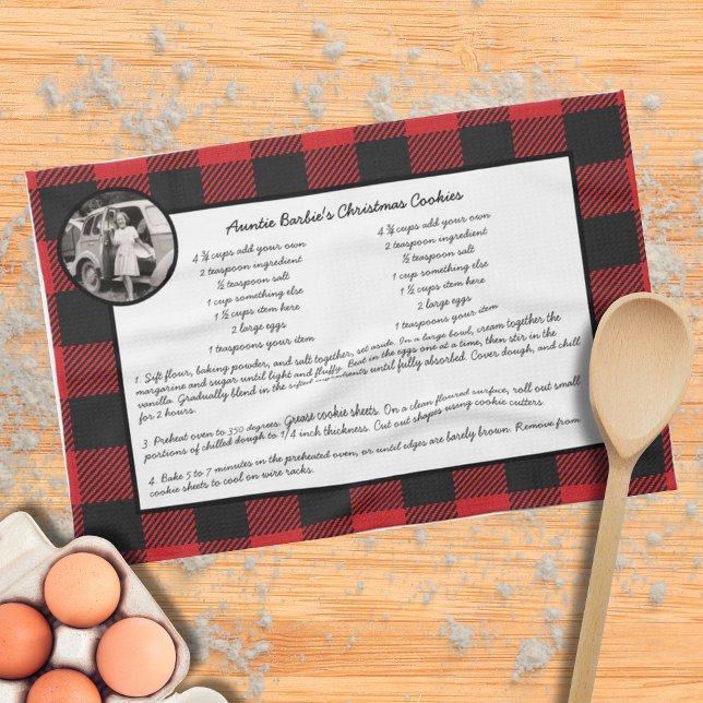 Family Recipe Holiday Keepsake Red Buffalo Plaid Tea Towel (Creator Uploaded)