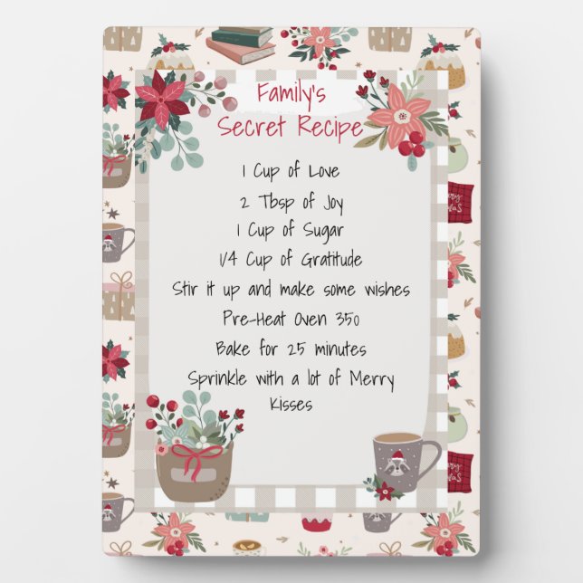 Family Recipe Keepsake Holiday Plaque (Front)