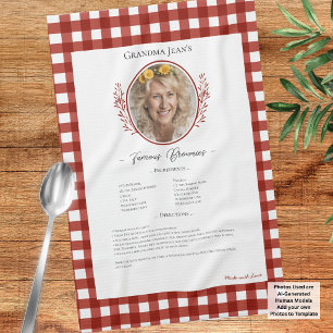 Family Recipe Keepsake Photo Gingham Tea Towel