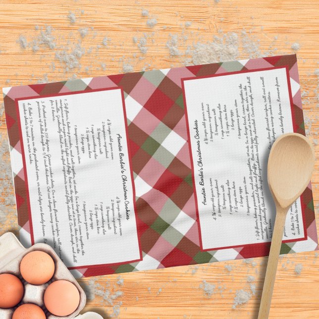 Family Recipe Keepsake Red Green Plaid Holiday Tea Towel (Creator Uploaded)