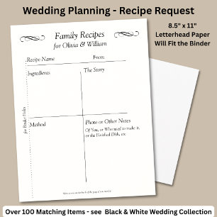 Family Recipe Sheets, Black White Infinity Scroll, Custom Letterhead