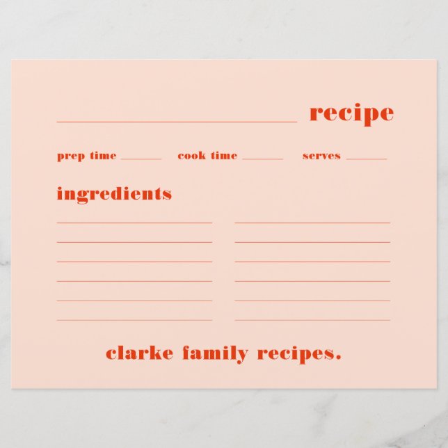 Family Recipes Retro Pink and Red Recipe Card (Front)
