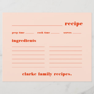 Family Recipes Retro Pink and Red Recipe Card